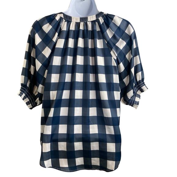Summersalt Navy Gingham Blouse Size XS Coastal Boho Peasant Flowy Nautical - Picture 2 of 11